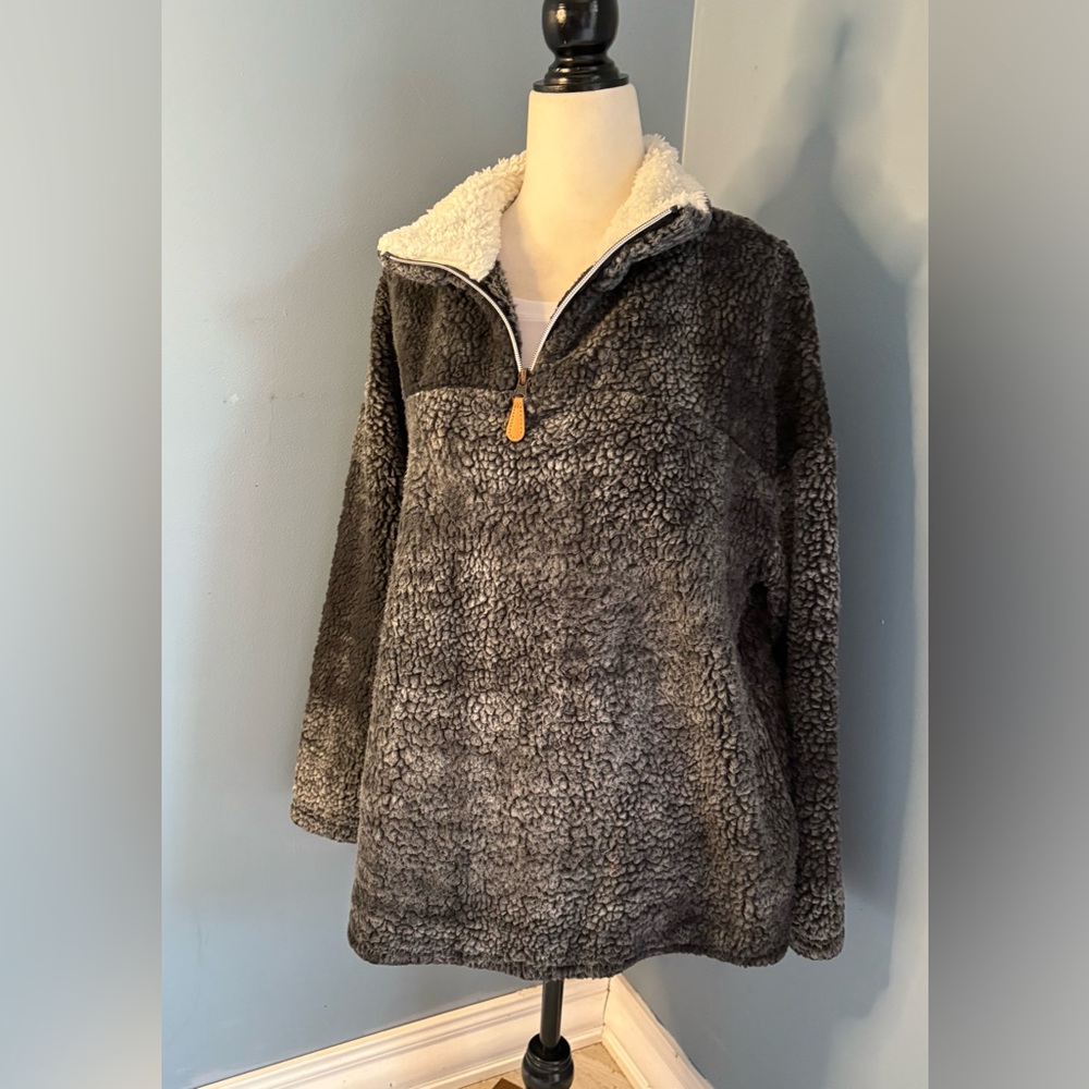Cozy Gray Sherpa Fleece Pullover